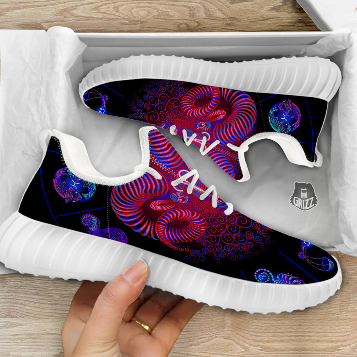 Astrological And Aries Signs Print White Walking Shoes-grizzshop