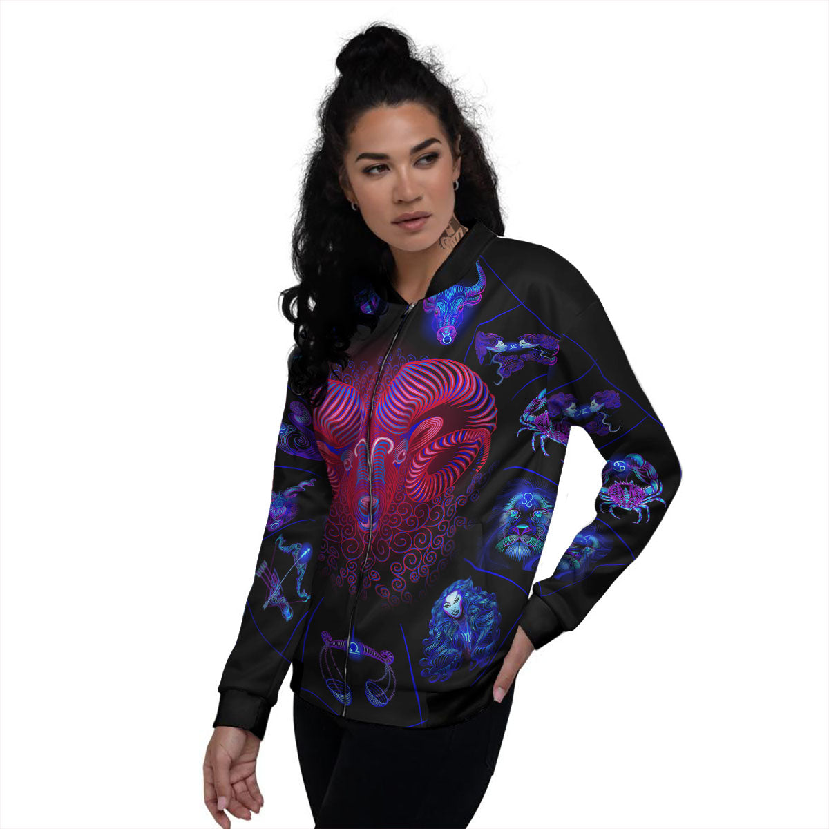 Astrological And Aries Signs Print Women's Bomber Jacket-grizzshop