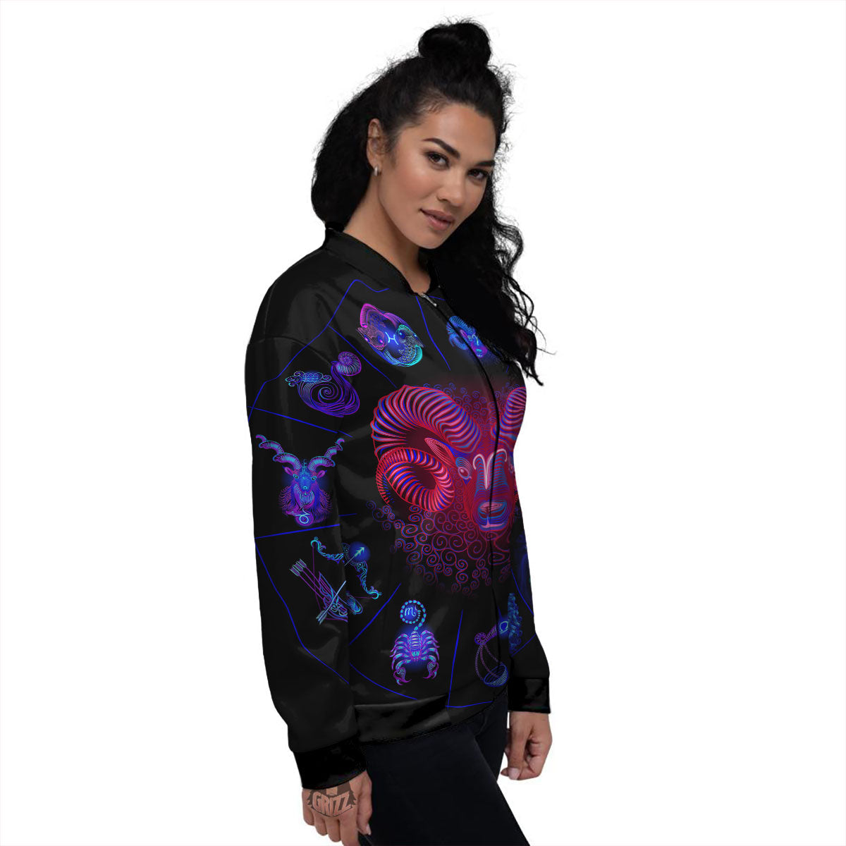 Astrological And Aries Signs Print Women's Bomber Jacket-grizzshop