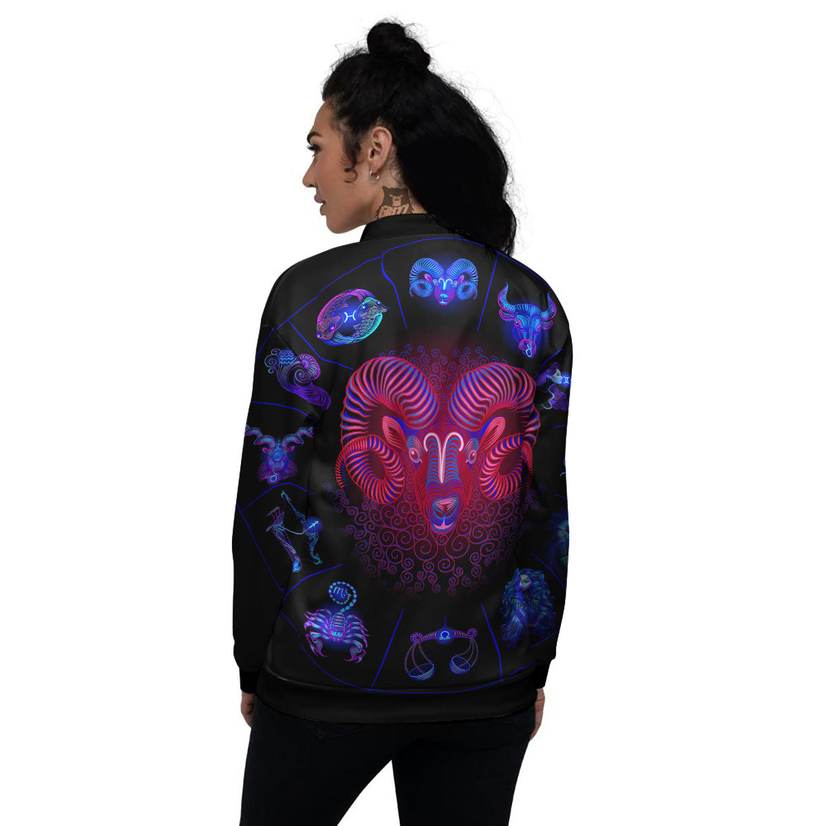 Astrological And Aries Signs Print Women's Bomber Jacket-grizzshop
