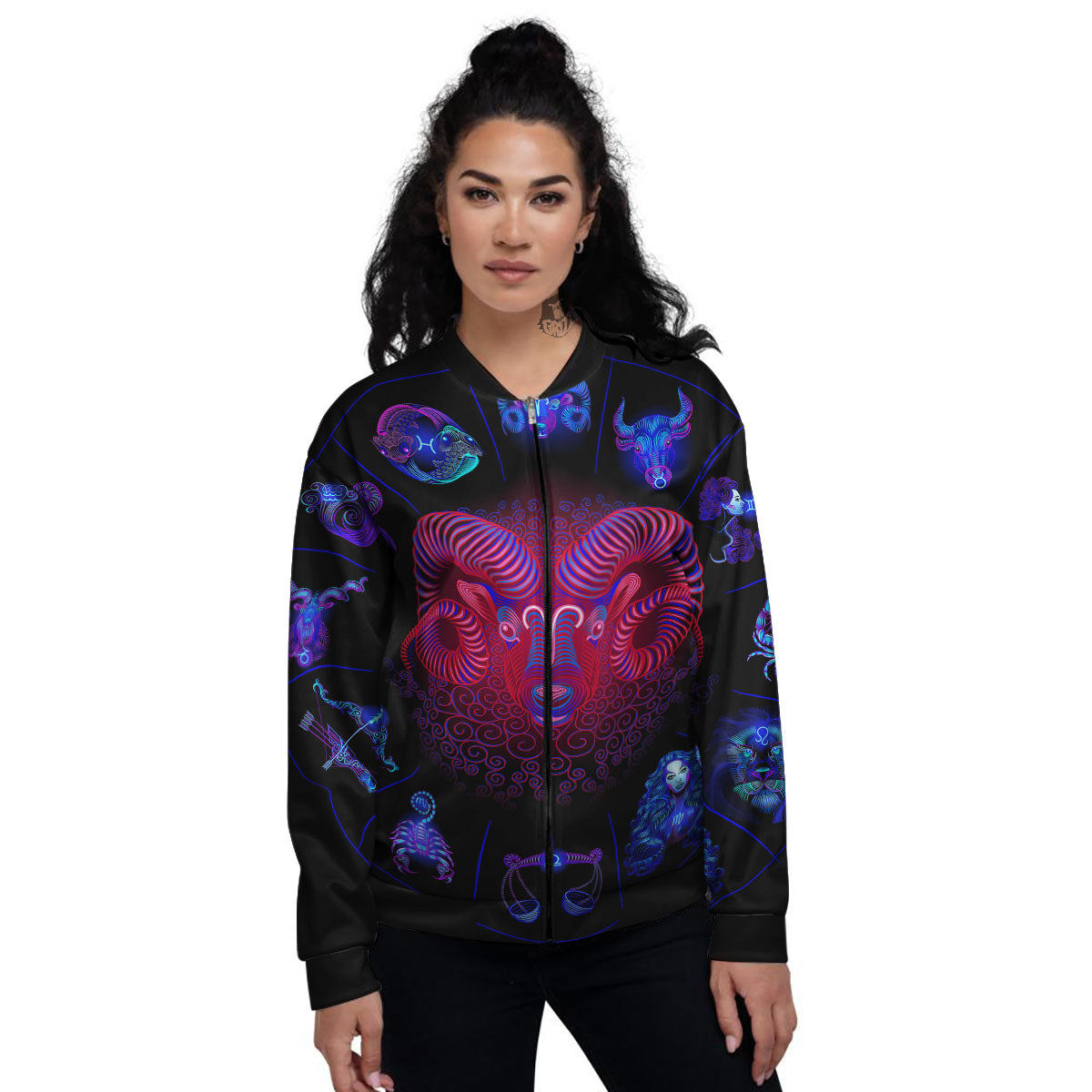 Astrological And Aries Signs Print Women's Bomber Jacket-grizzshop