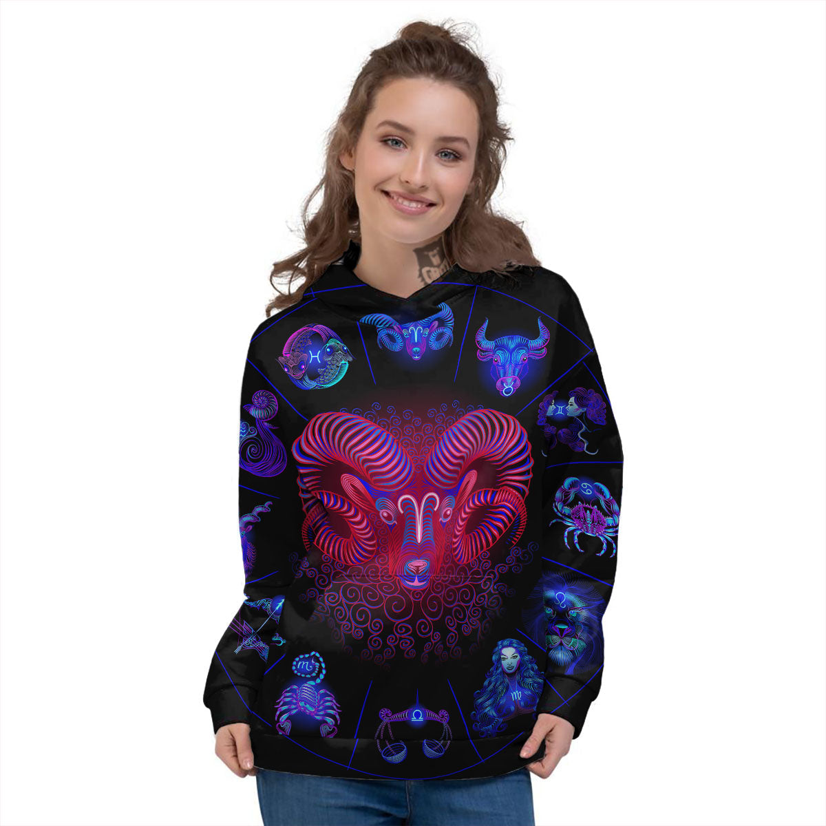Astrological And Aries Signs Print Women's Hoodie-grizzshop
