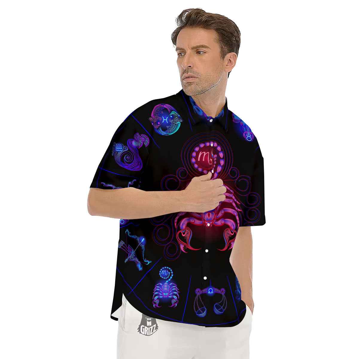 Astrological And Scorpio Signs Print Men's Short Sleeve Shirts-grizzshop