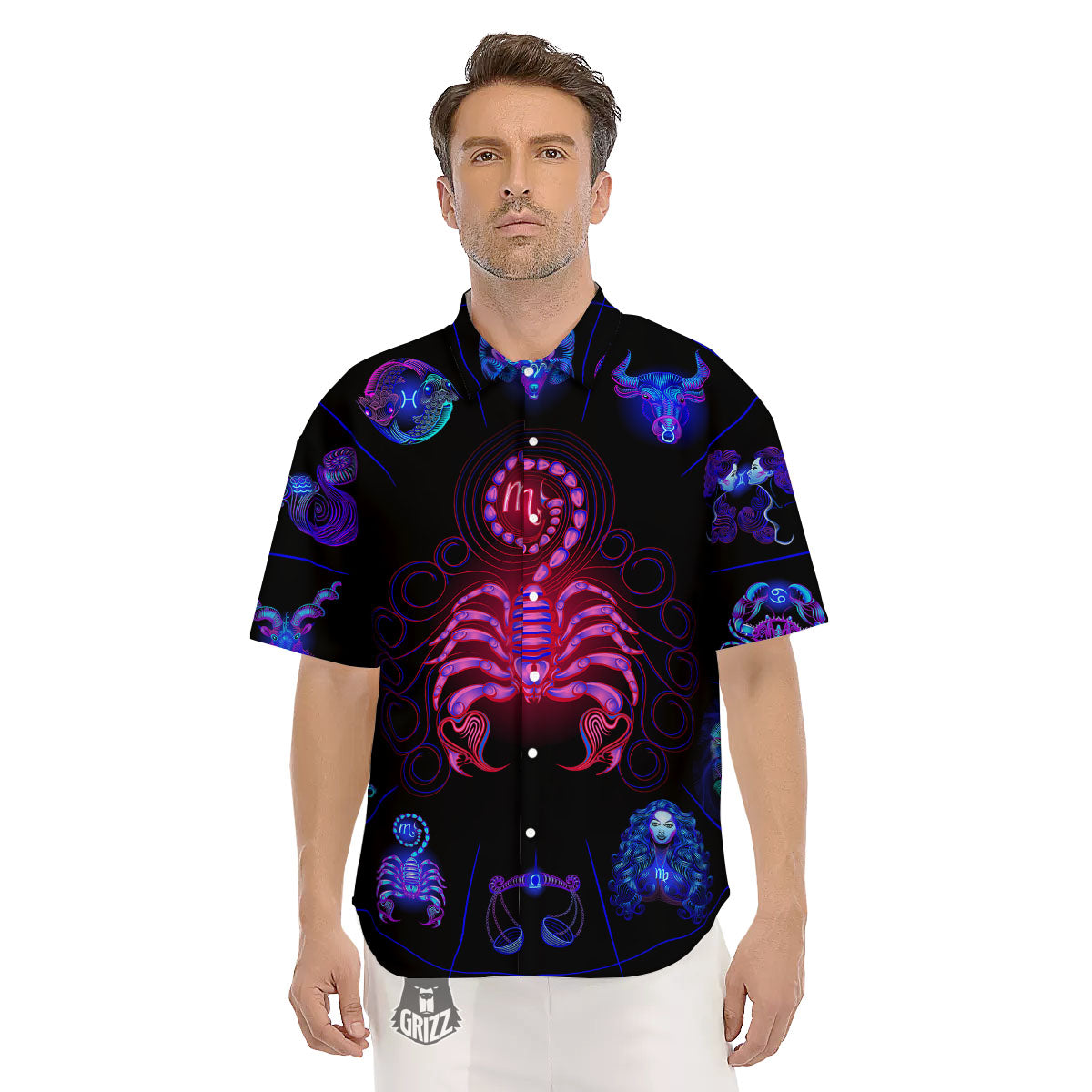 Astrological And Scorpio Signs Print Men's Short Sleeve Shirts-grizzshop