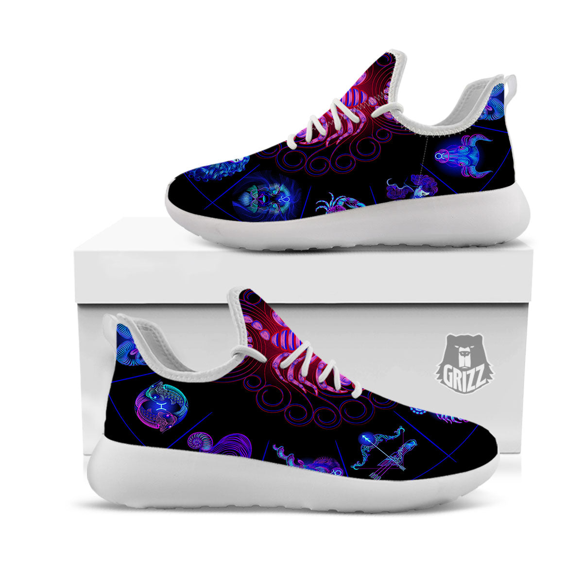 Astrological And Scorpio Signs Print White Athletic Shoes-grizzshop