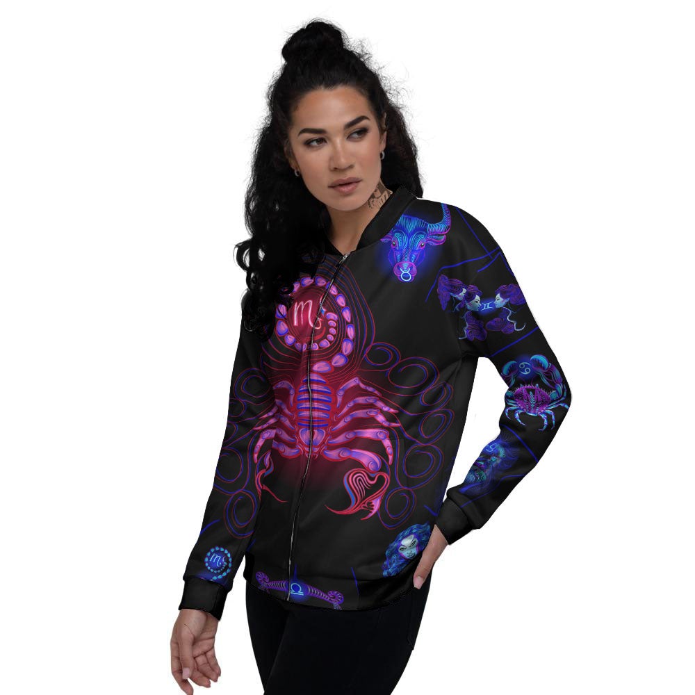 Astrological And Scorpio Signs Print Women's Bomber Jacket-grizzshop