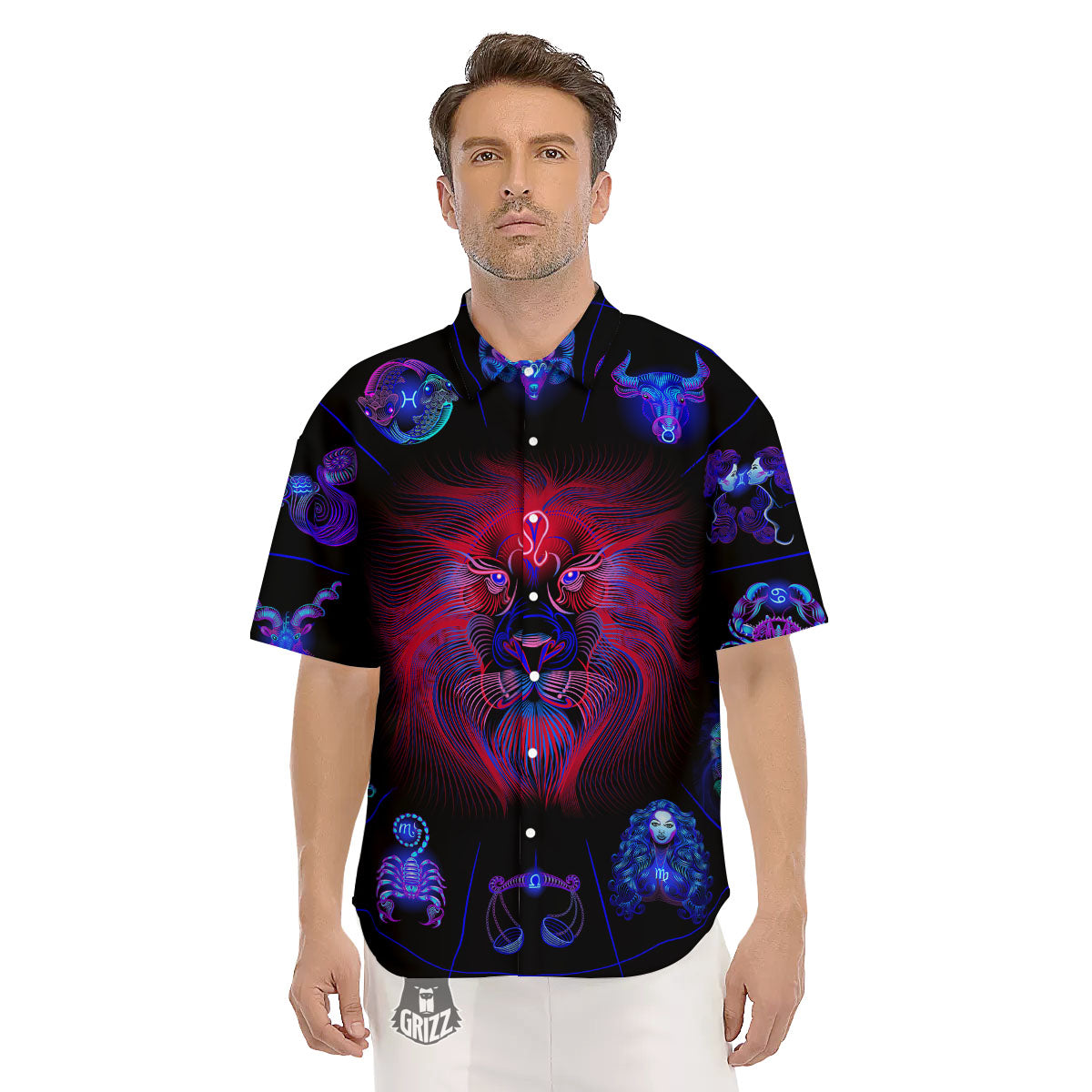 Astrological Leo Signs Leo Print Men's Short Sleeve Shirts-grizzshop