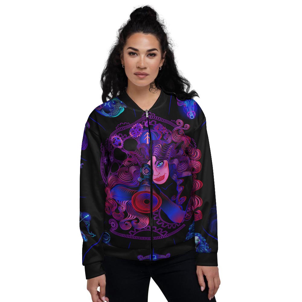 Astrological Signs And Sagittarius Print Women's Bomber Jacket-grizzshop