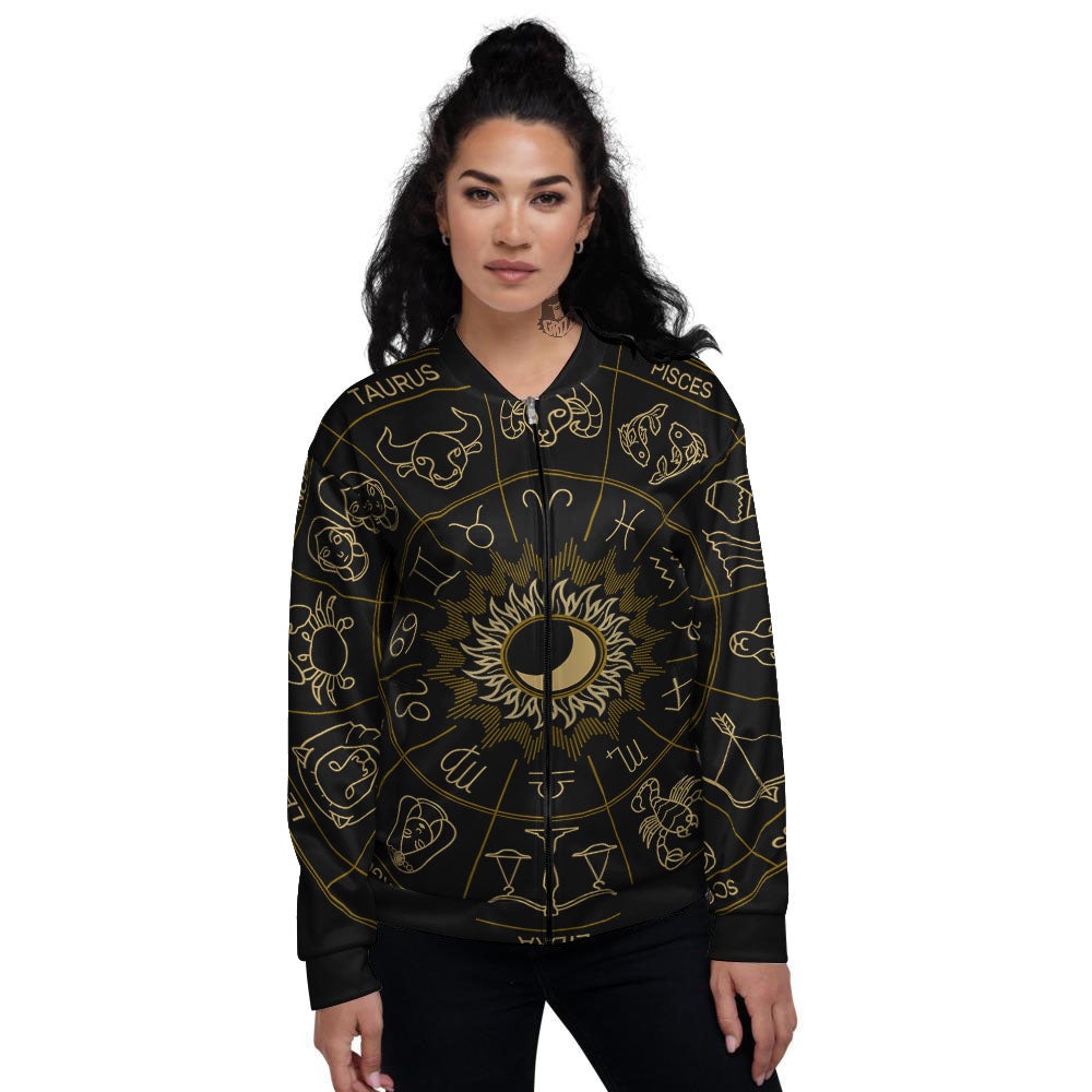 Astrology Zodiac Signs Print Women's Bomber Jacket-grizzshop
