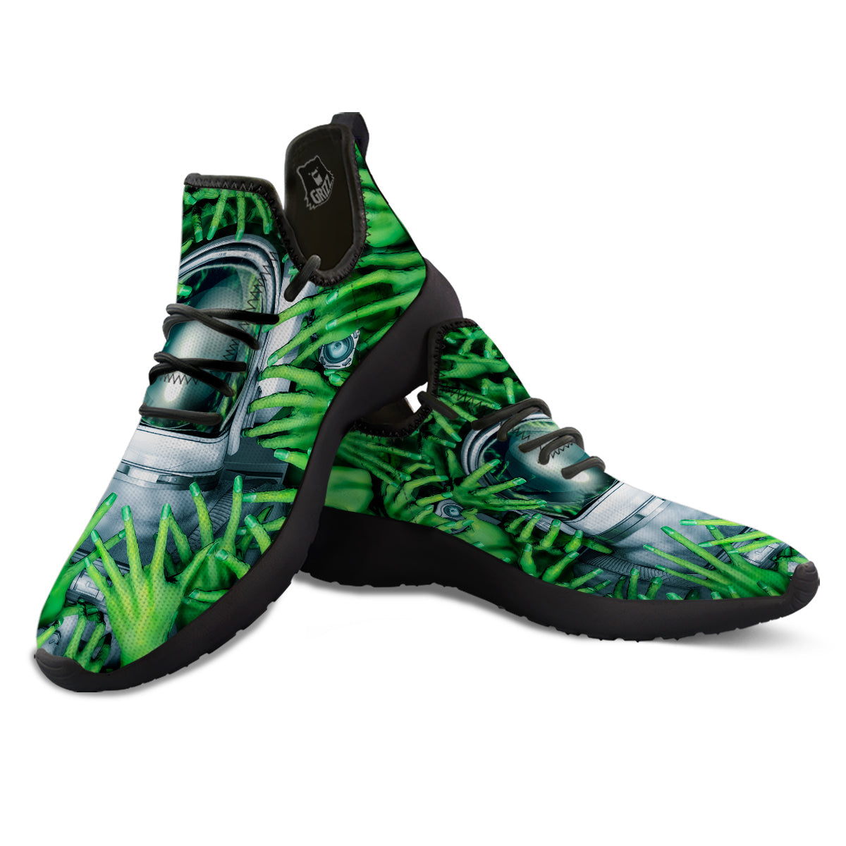 Astronaut And Alien Sci Fi Print Black Athletic Shoes-grizzshop