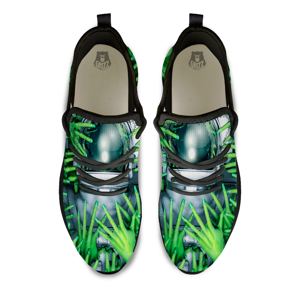 Astronaut And Alien Sci Fi Print Black Athletic Shoes-grizzshop