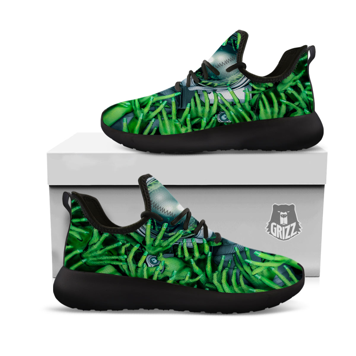 Astronaut And Alien Sci Fi Print Black Athletic Shoes-grizzshop