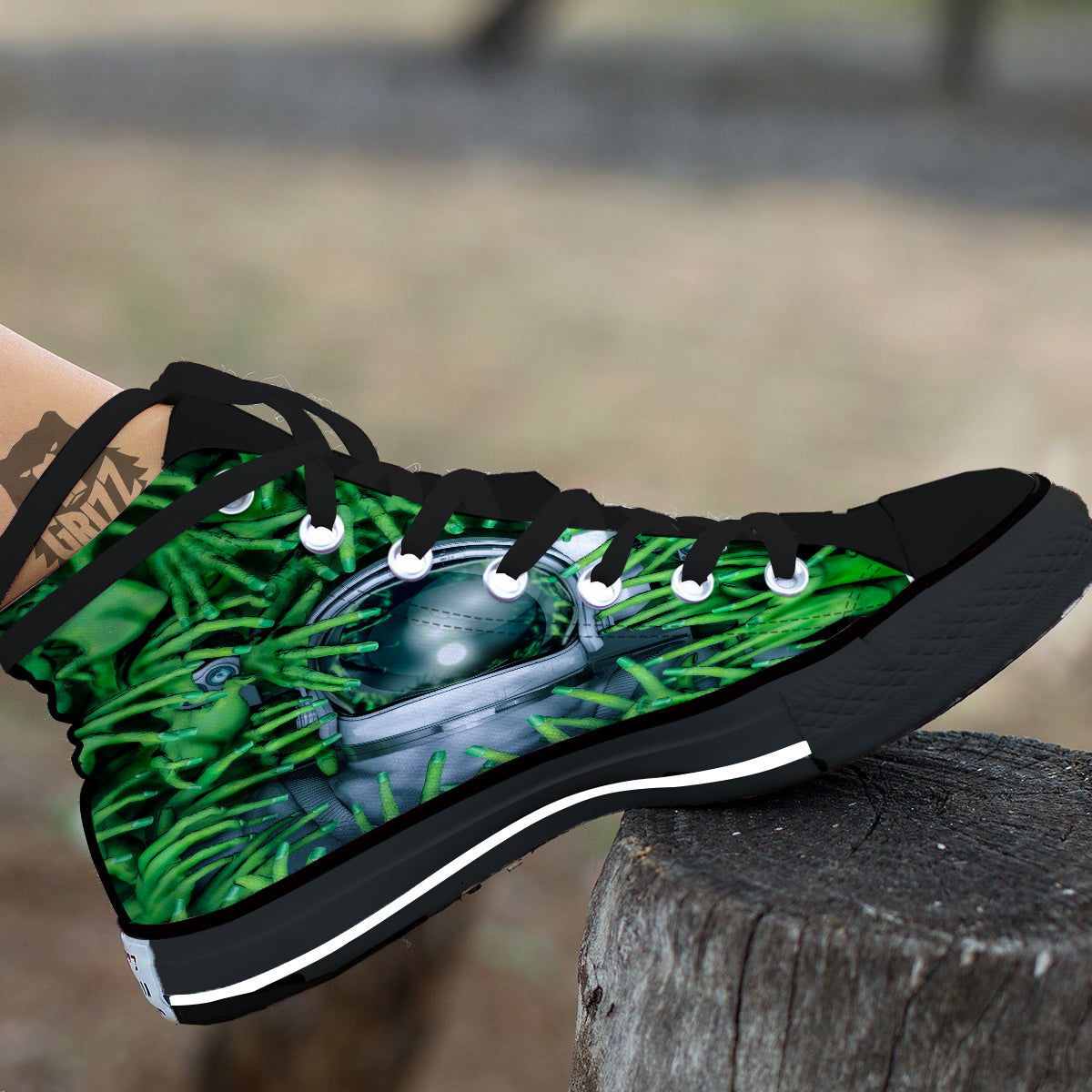 Astronaut And Alien Sci Fi Print Black High Top Shoes-grizzshop