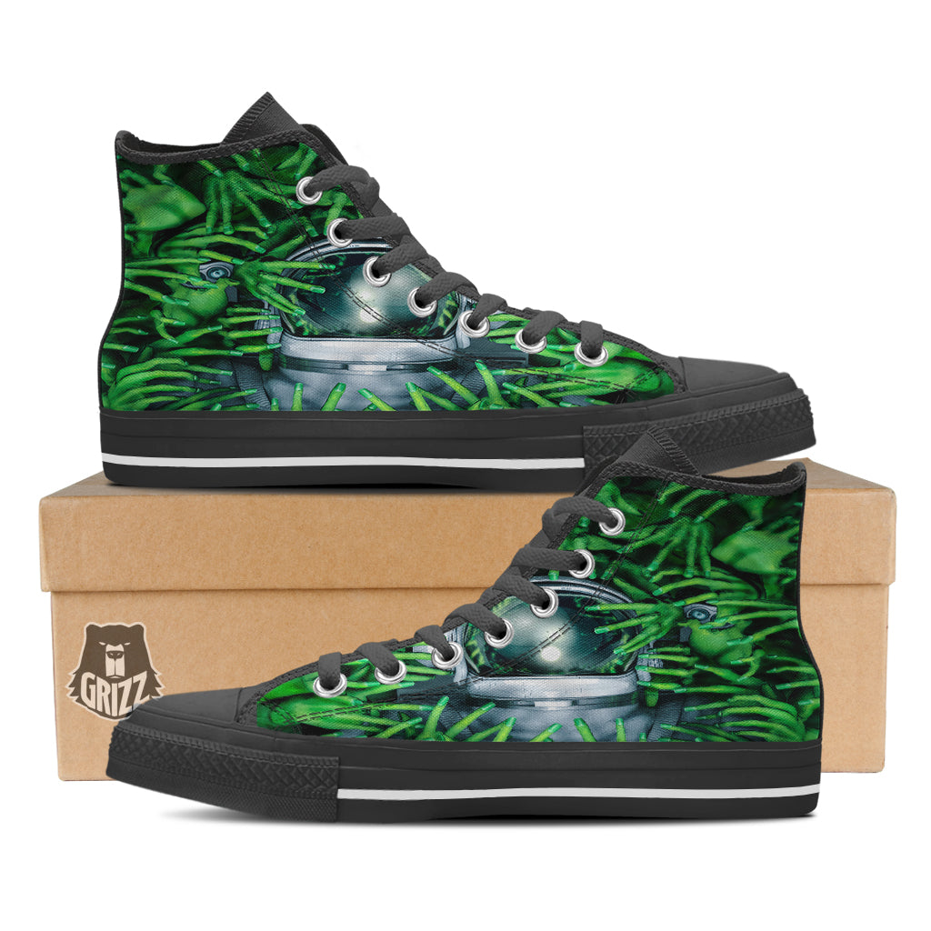 Astronaut And Alien Sci Fi Print Black High Top Shoes-grizzshop