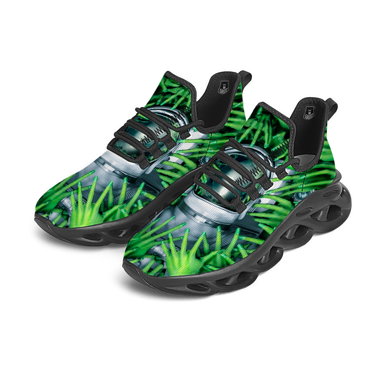 Astronaut And Alien Sci Fi Print Black Running Shoes-grizzshop