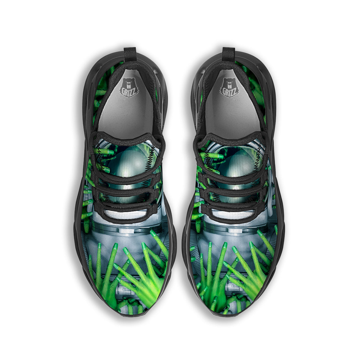 Astronaut And Alien Sci Fi Print Black Running Shoes-grizzshop