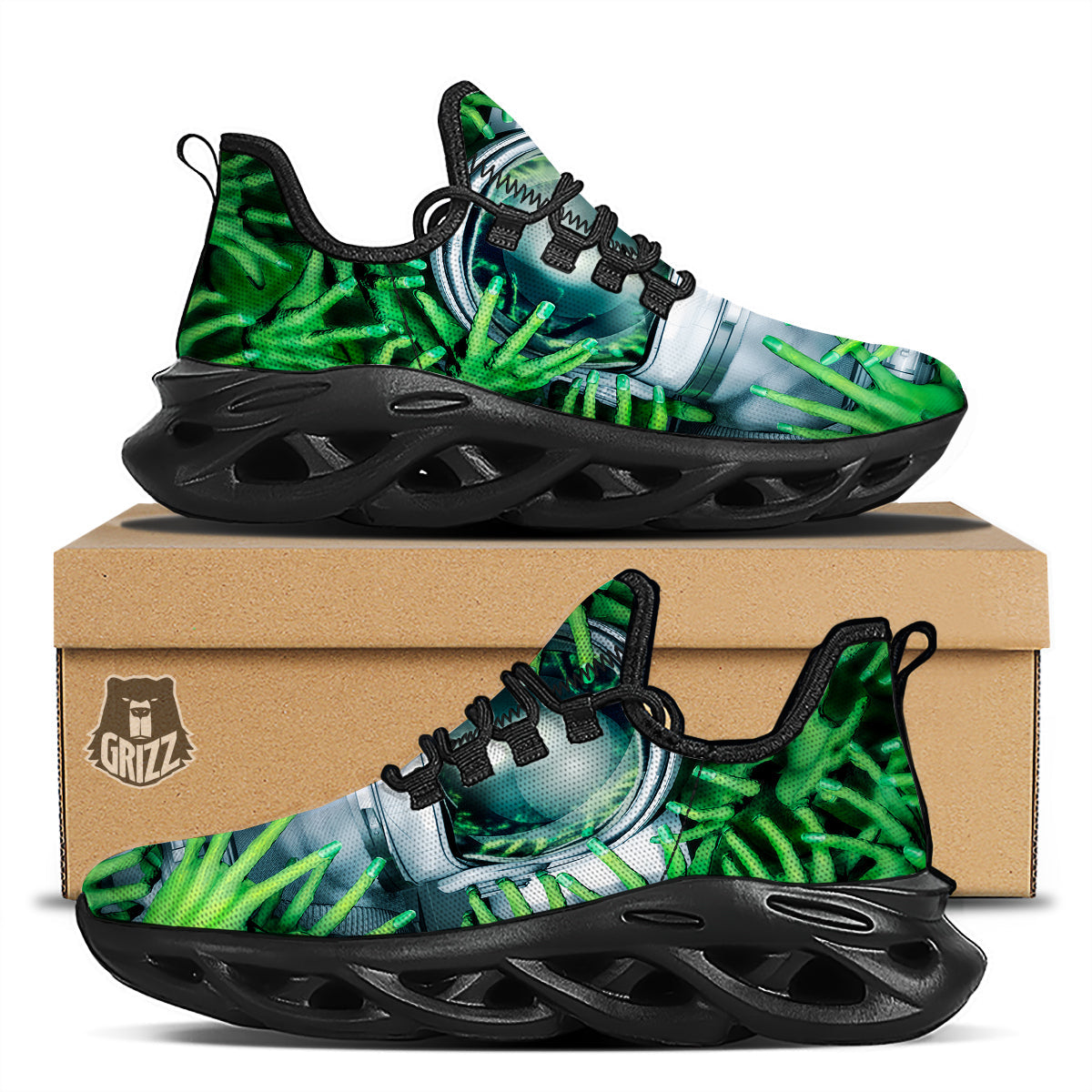 Astronaut And Alien Sci Fi Print Black Running Shoes-grizzshop