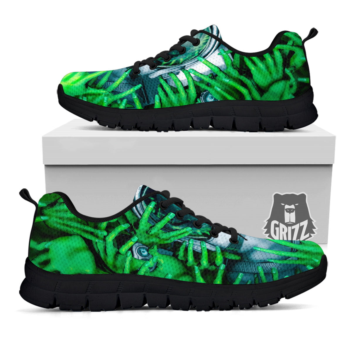 Astronaut And Alien Sci Fi Print Black Sneaker-grizzshop