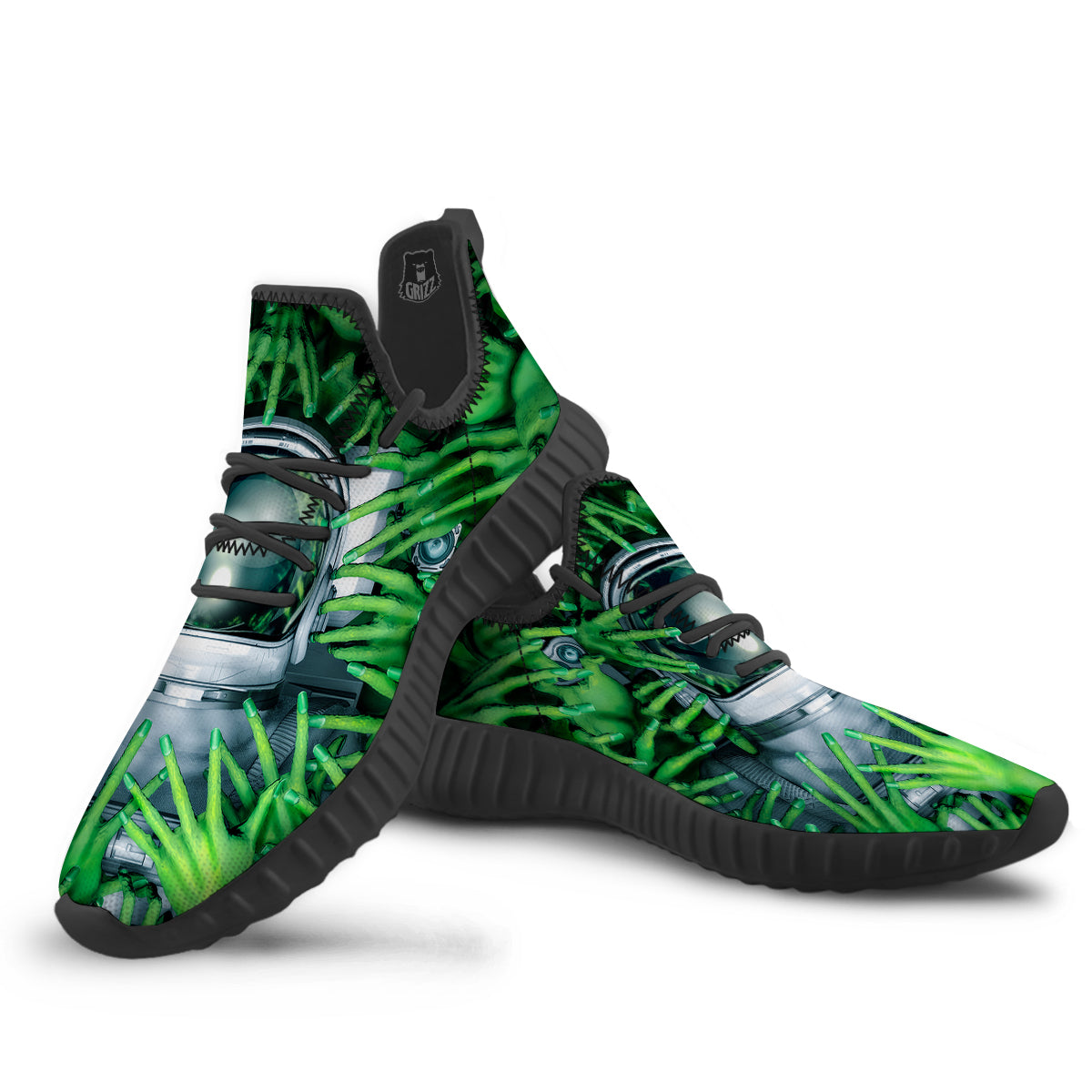 Astronaut And Alien Sci Fi Print Black Walking Shoes-grizzshop