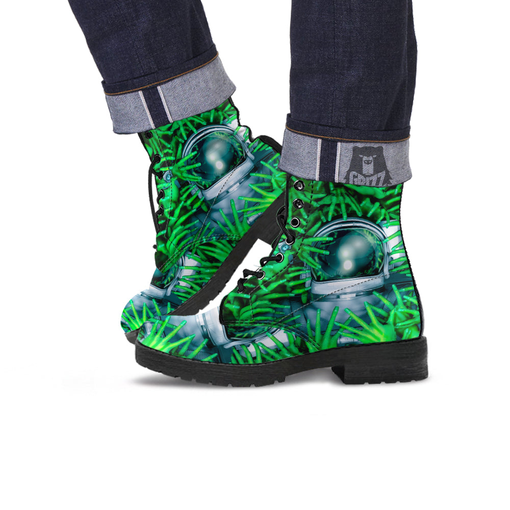 Astronaut And Alien Sci Fi Print Leather Boots-grizzshop