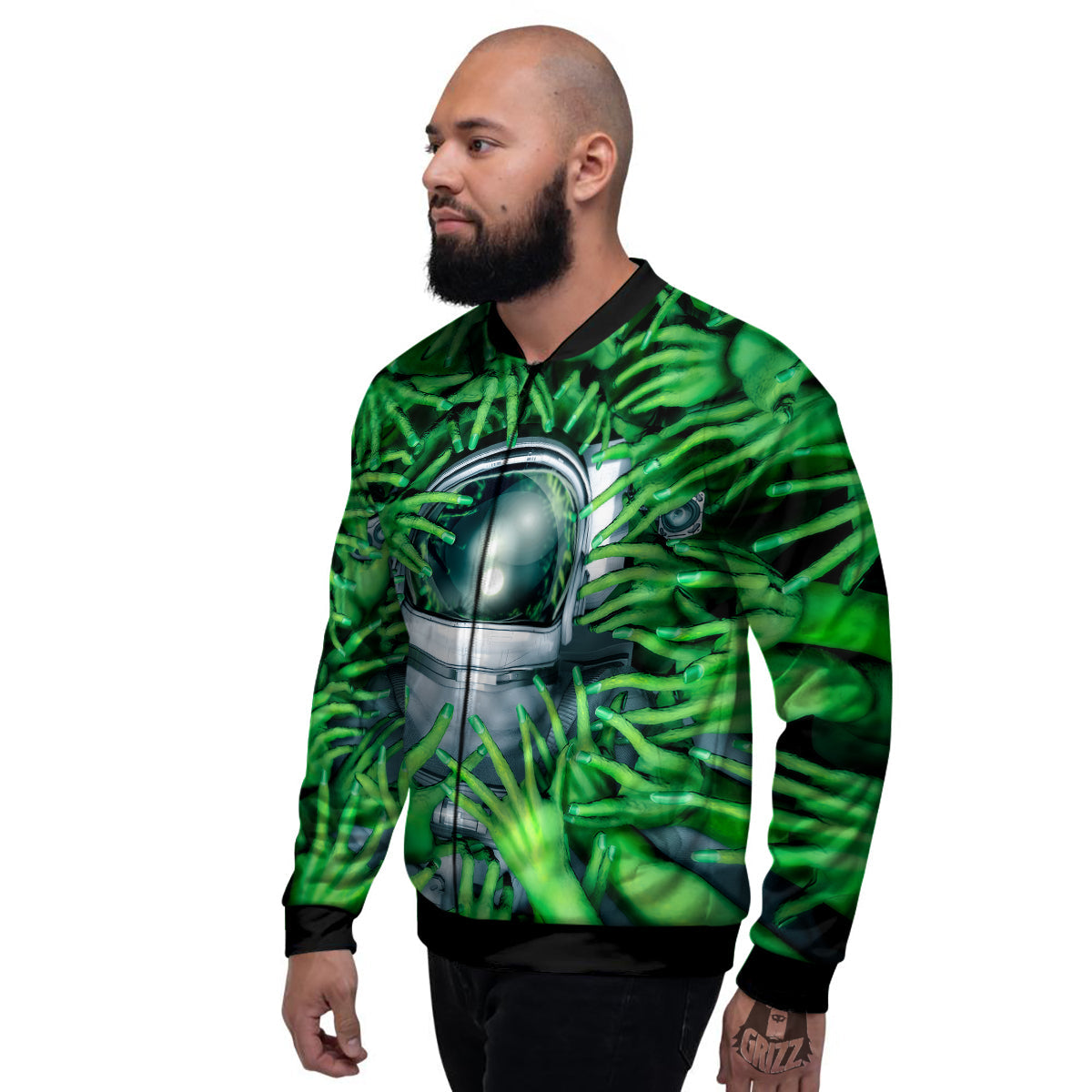Astronaut And Alien Sci Fi Print Men's Bomber Jacket-grizzshop