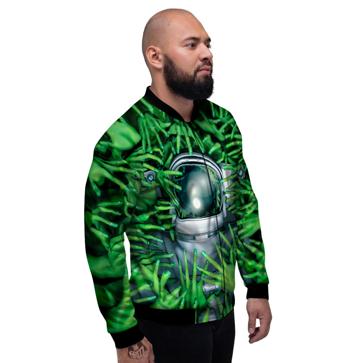 Astronaut And Alien Sci Fi Print Men's Bomber Jacket-grizzshop
