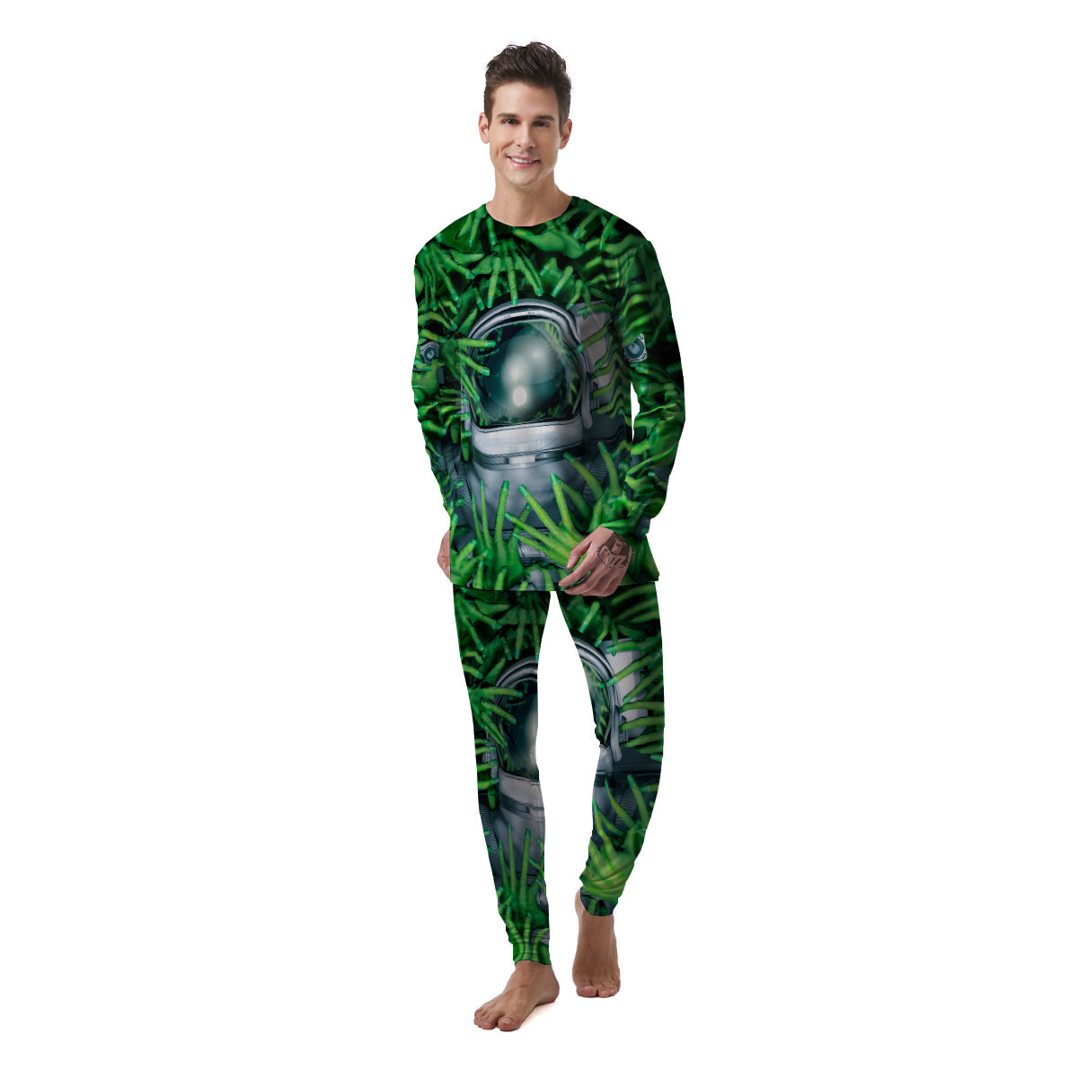 Astronaut And Alien Sci Fi Print Men's Pajamas-grizzshop