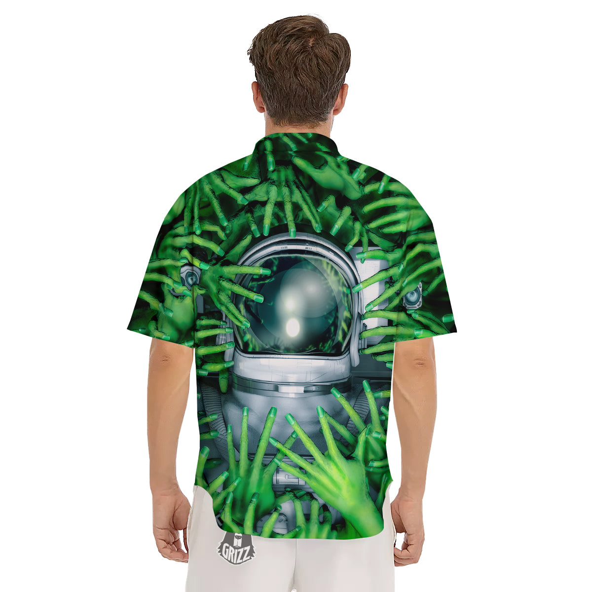 Astronaut And Alien Sci Fi Print Men's Short Sleeve Shirts-grizzshop