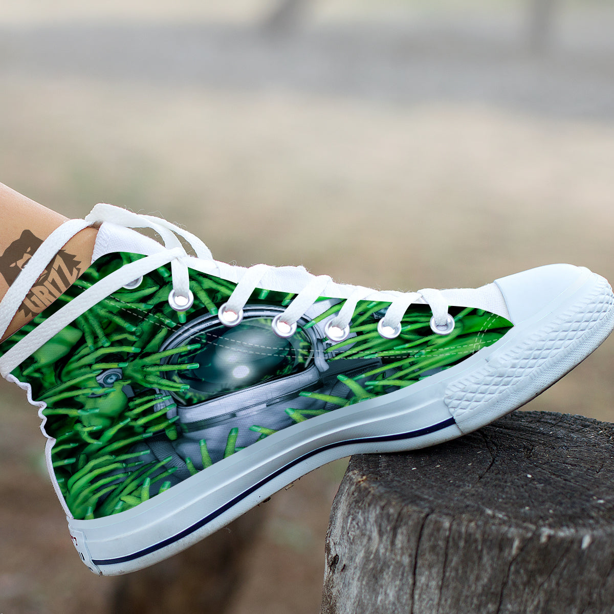 Astronaut And Alien Sci Fi Print White High Top Shoes-grizzshop