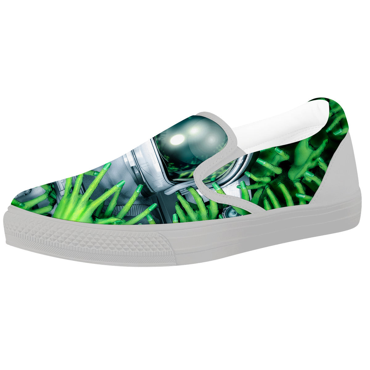 Astronaut And Alien Sci Fi Print White Slip On Shoes-grizzshop