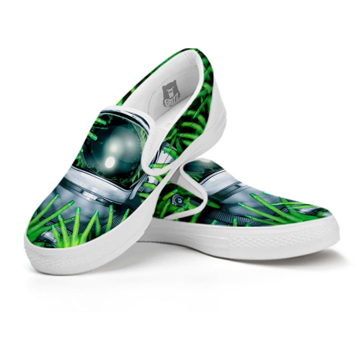Astronaut And Alien Sci Fi Print White Slip On Shoes-grizzshop