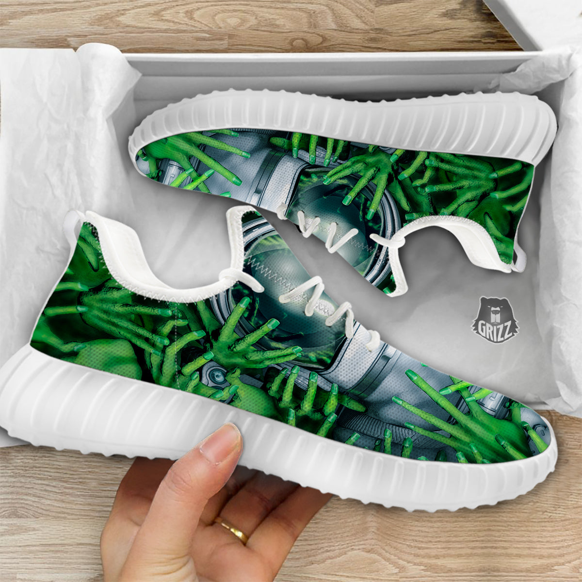 Astronaut And Alien Sci Fi Print White Walking Shoes-grizzshop