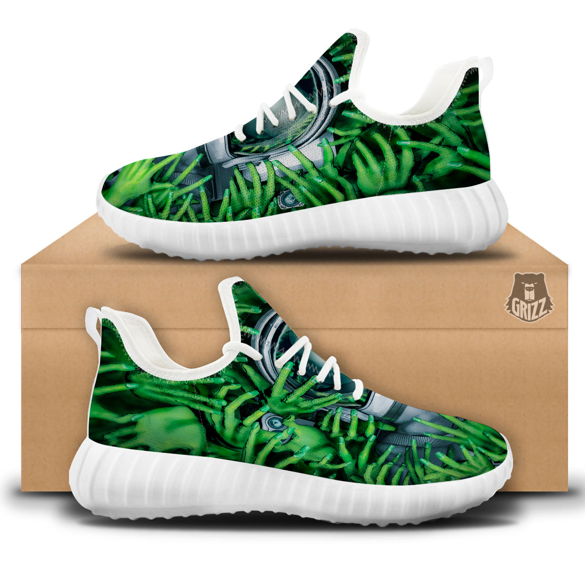 Astronaut And Alien Sci Fi Print White Walking Shoes-grizzshop