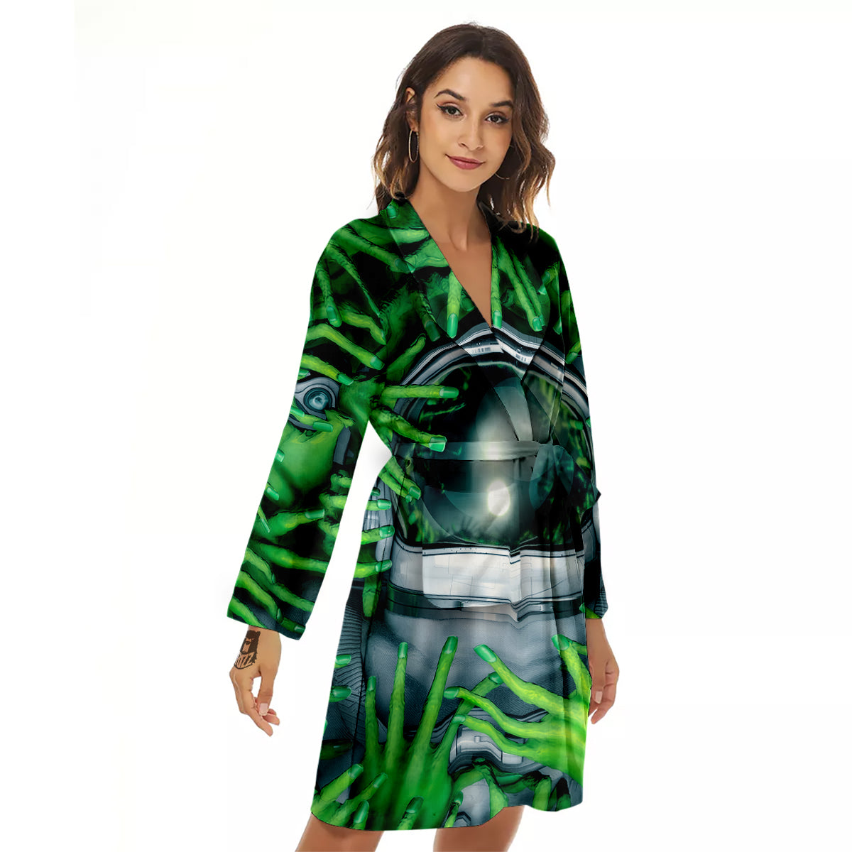 Astronaut And Alien Sci Fi Print Women's Robe-grizzshop