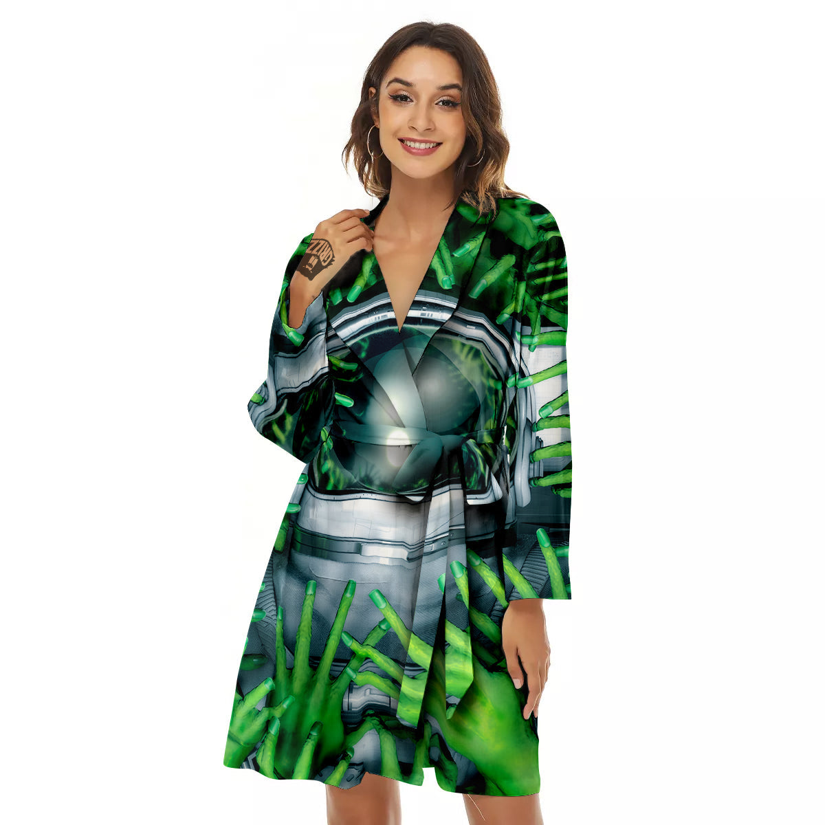 Astronaut And Alien Sci Fi Print Women's Robe-grizzshop