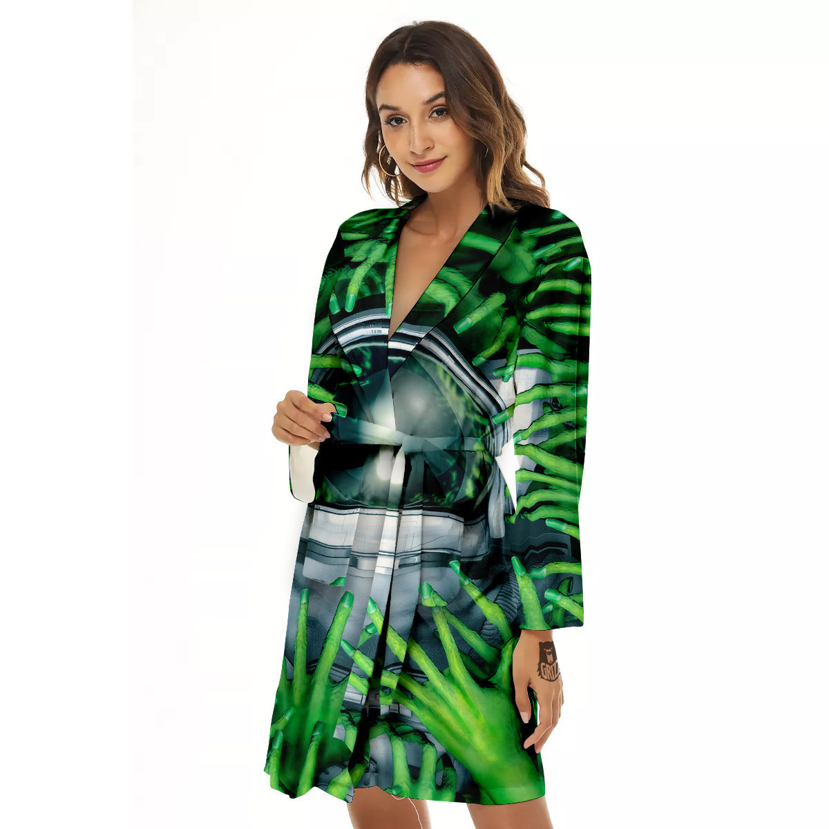 Astronaut And Alien Sci Fi Print Women's Robe-grizzshop