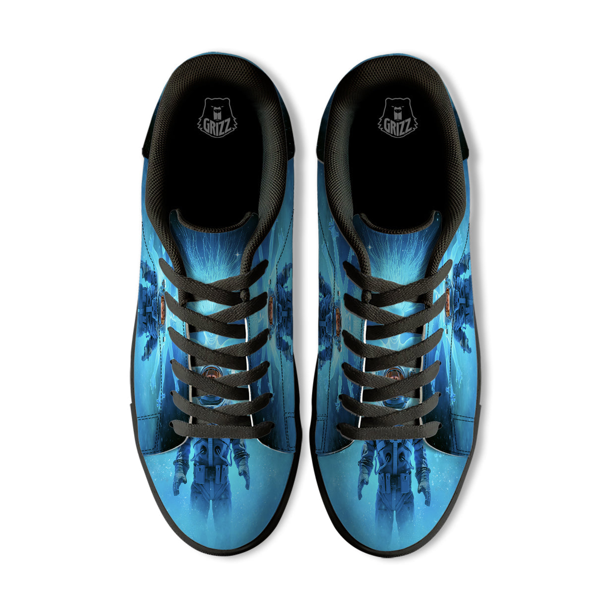 Astronaut And Female Alien Print Black Low Top Sneakers-grizzshop