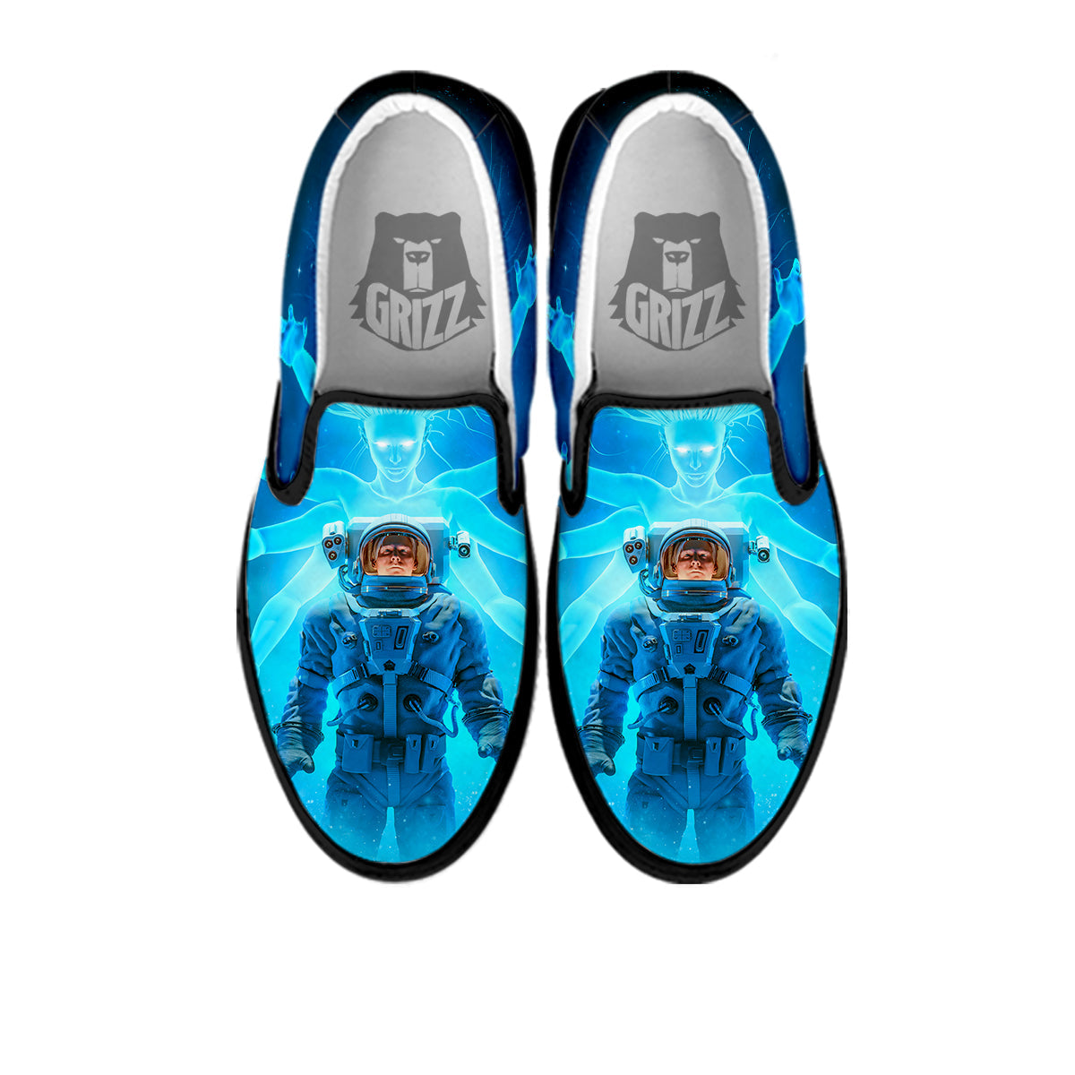 Astronaut And Female Alien Print Black Slip On Shoes-grizzshop