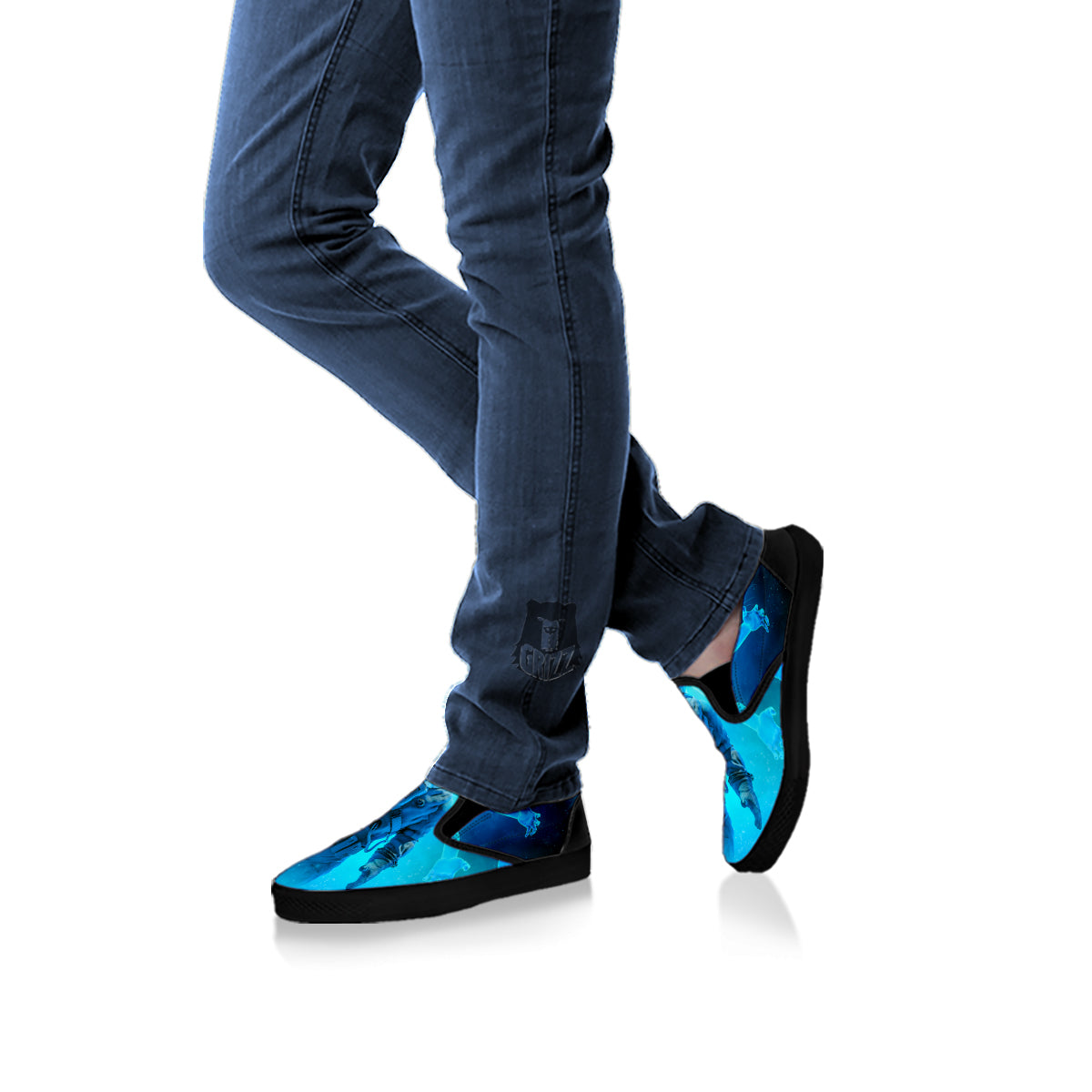 Astronaut And Female Alien Print Black Slip On Shoes-grizzshop
