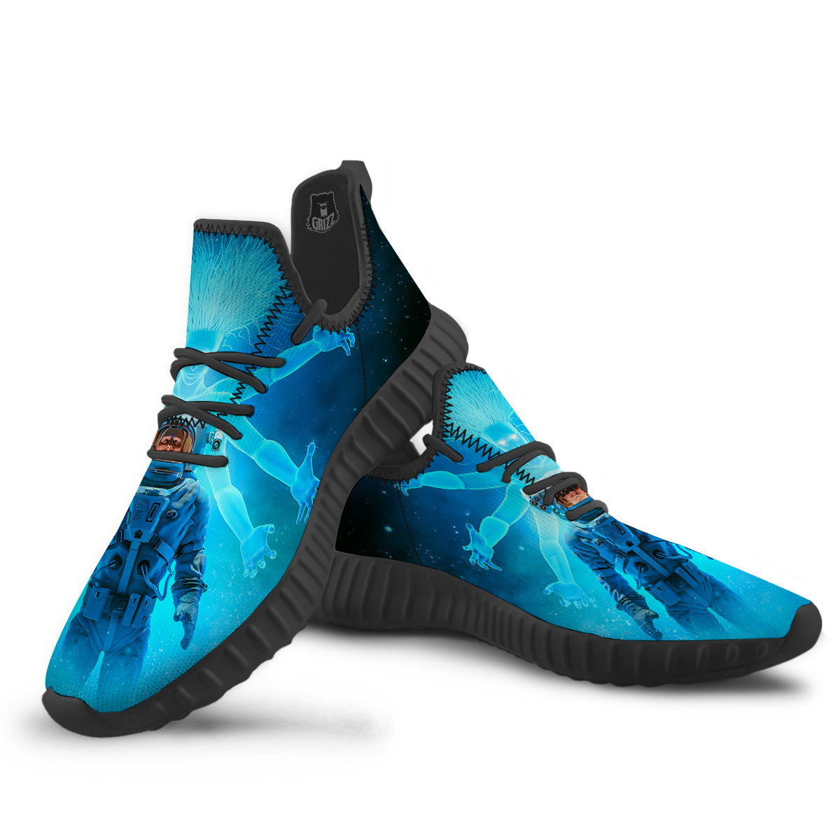 Astronaut And Female Alien Print Black Walking Shoes-grizzshop