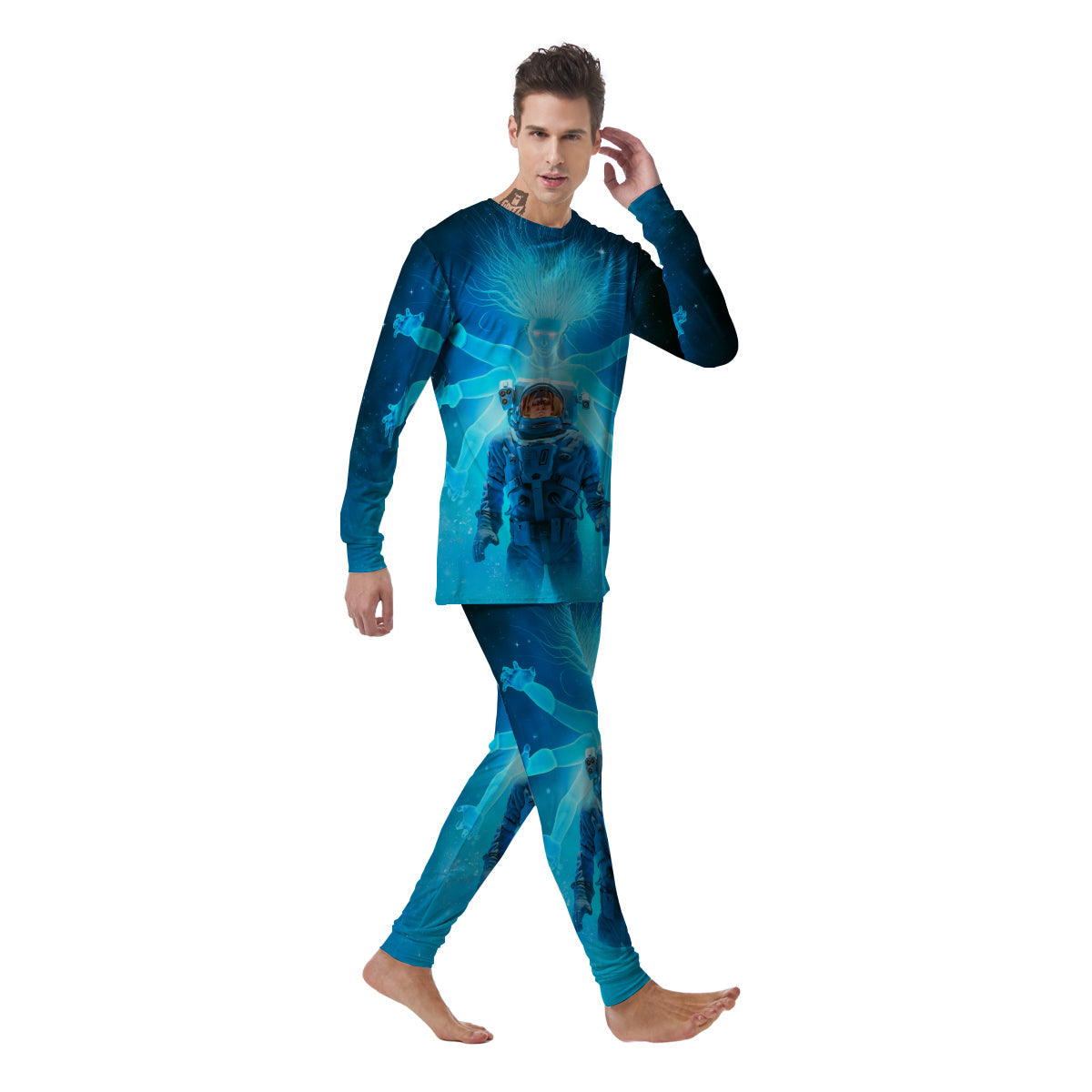 Astronaut And Female Alien Print Men's Pajamas-grizzshop