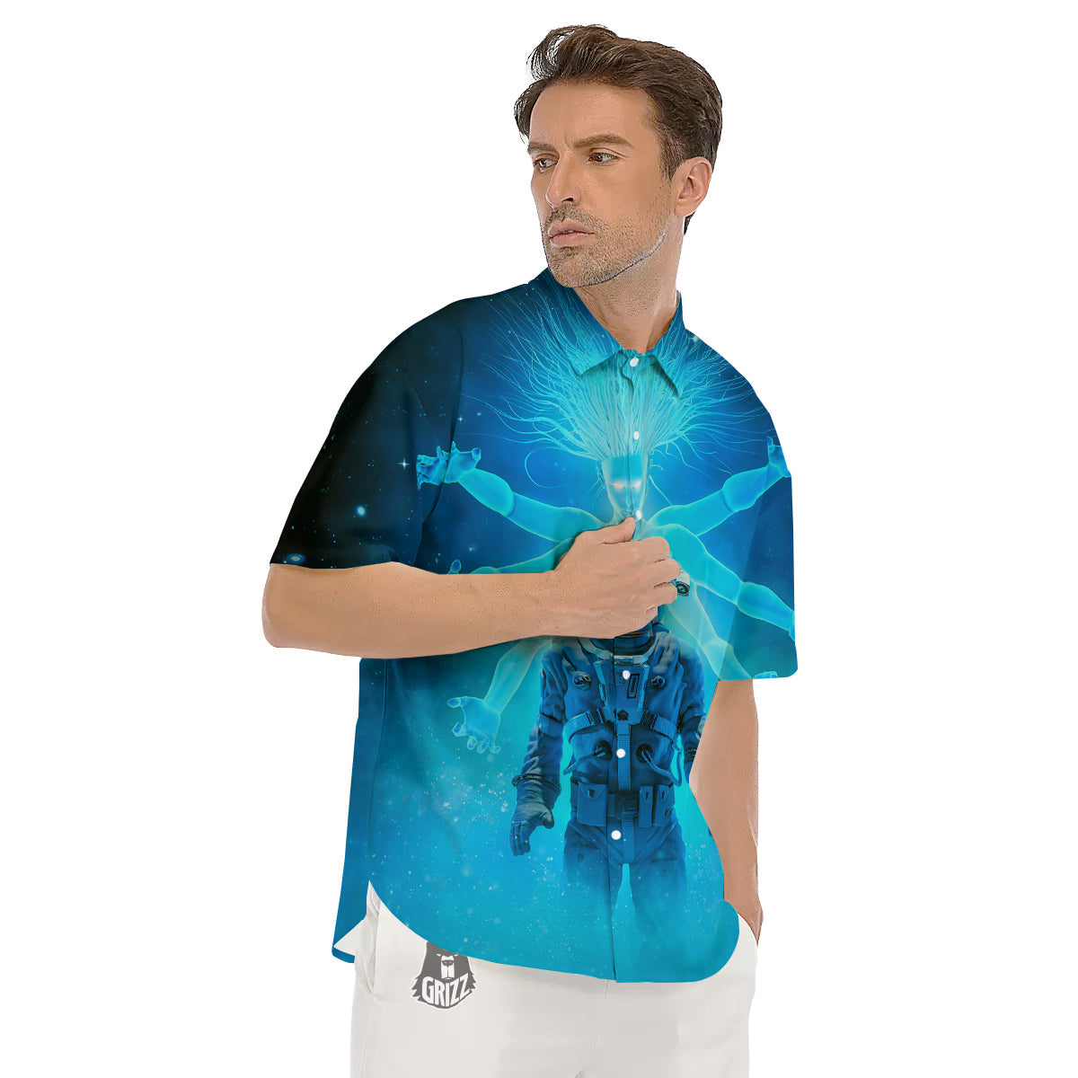 Astronaut And Female Alien Print Men's Short Sleeve Shirts-grizzshop