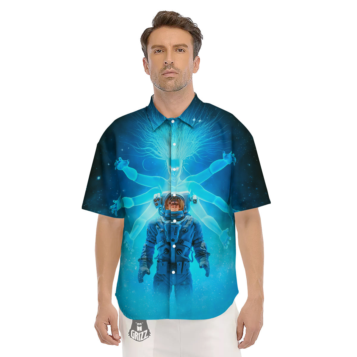 Astronaut And Female Alien Print Men's Short Sleeve Shirts-grizzshop