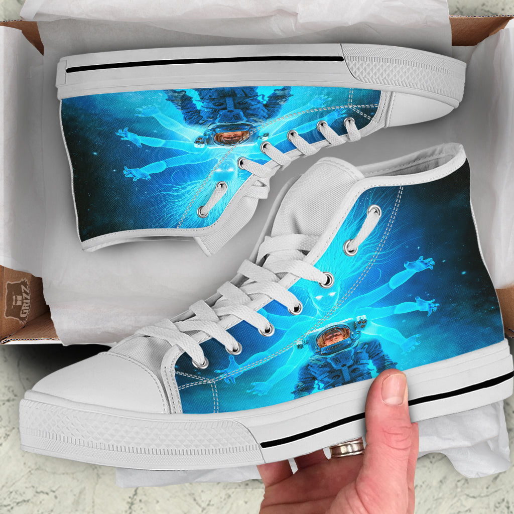 Astronaut And Female Alien Print White High Top Shoes-grizzshop
