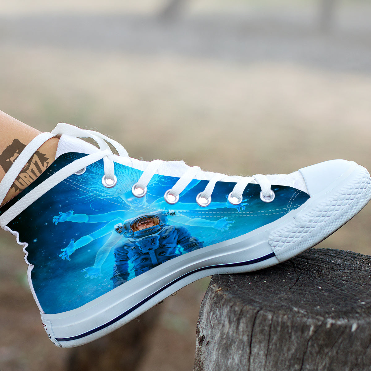 Astronaut And Female Alien Print White High Top Shoes-grizzshop