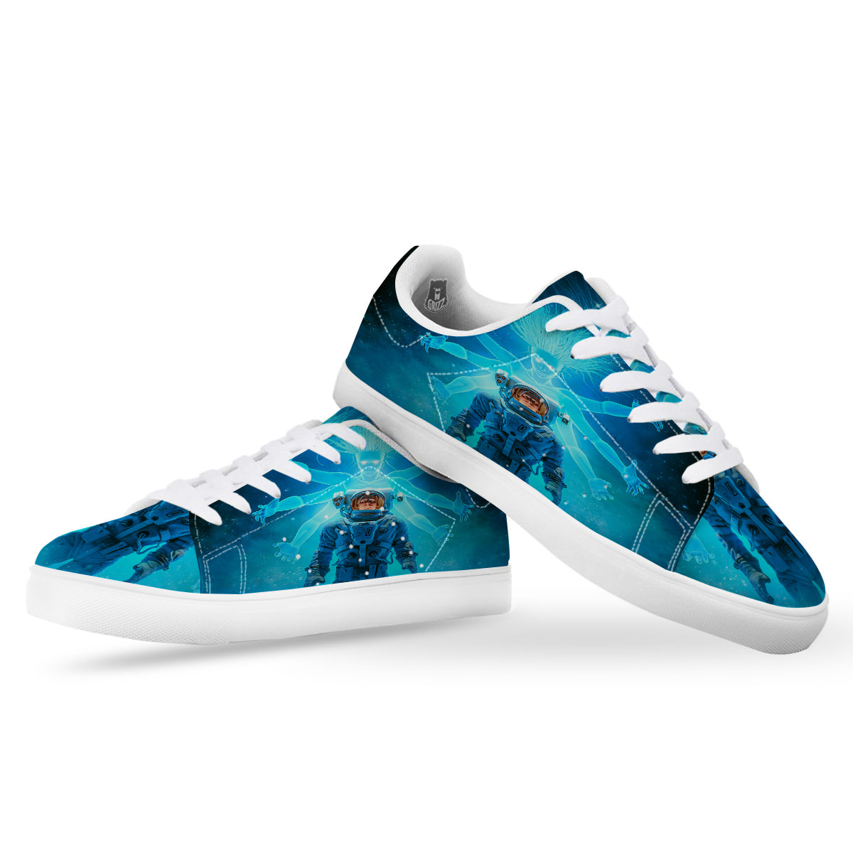 Astronaut And Female Alien Print White Low Top Sneakers-grizzshop