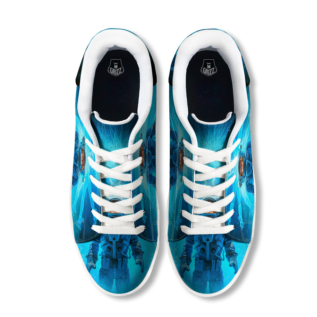 Astronaut And Female Alien Print White Low Top Sneakers-grizzshop