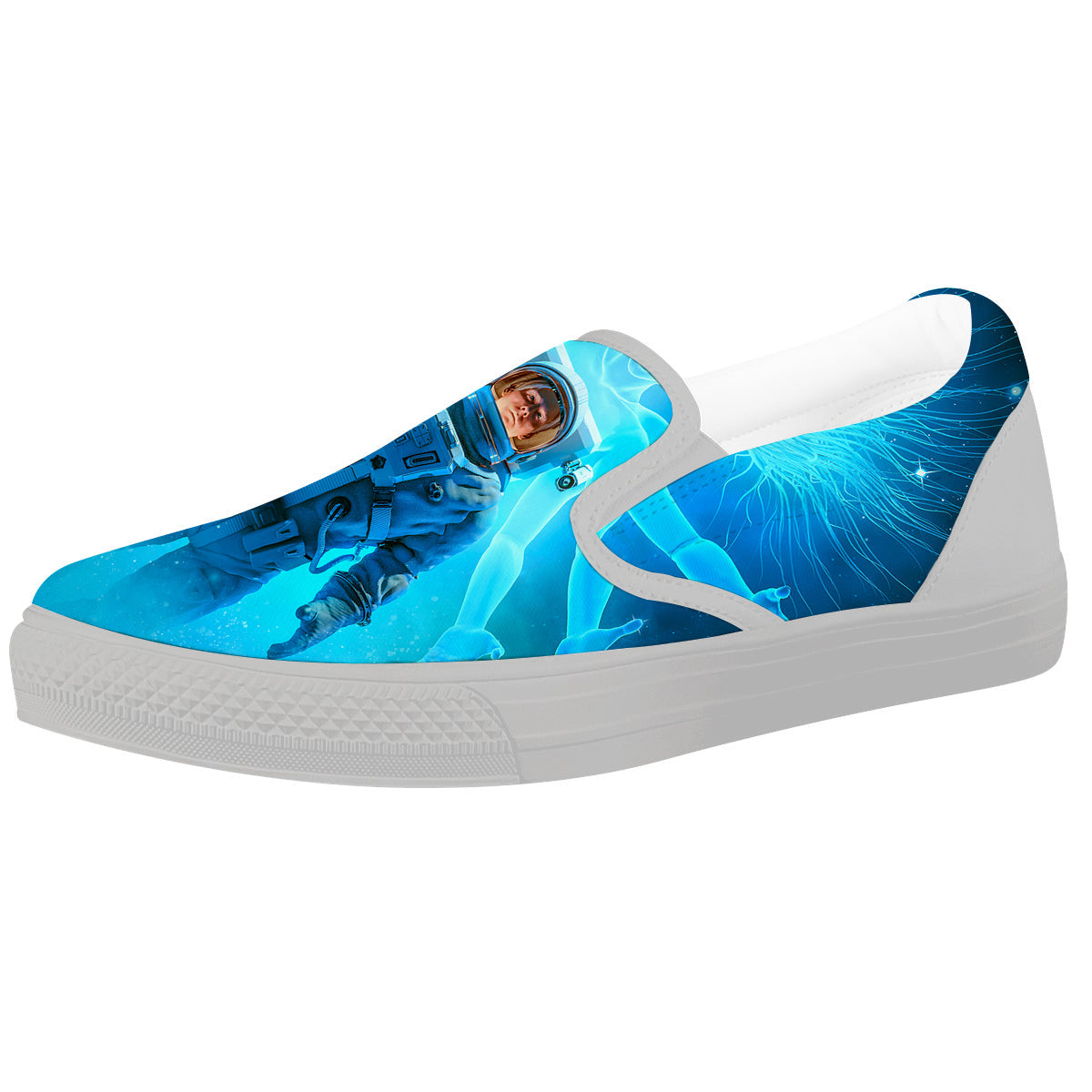 Astronaut And Female Alien Print White Slip On Shoes-grizzshop