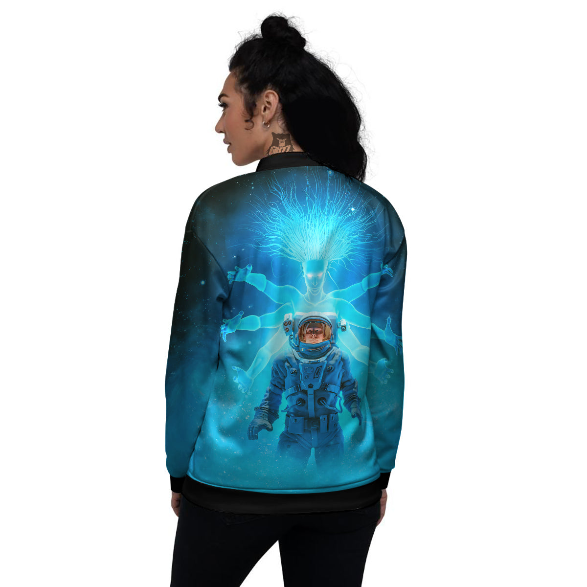Astronaut And Female Alien Print Women's Bomber Jacket-grizzshop