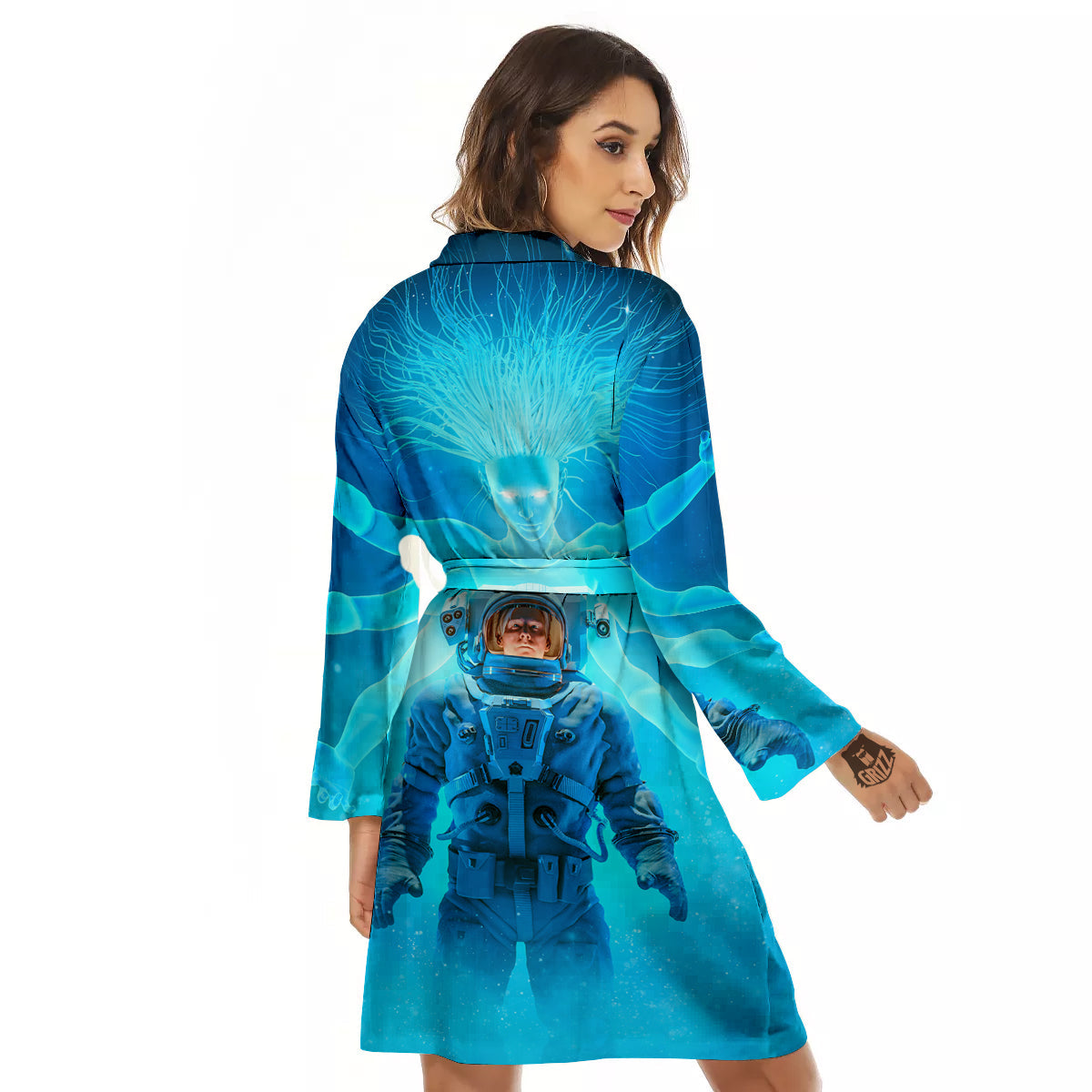 Astronaut And Female Alien Print Women's Robe-grizzshop